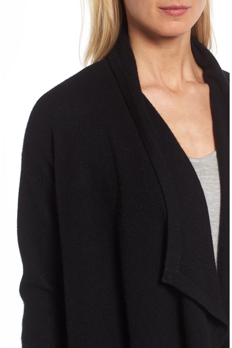 Cashmere Long Drape Front Cardigan, Alternate, color, BLACK