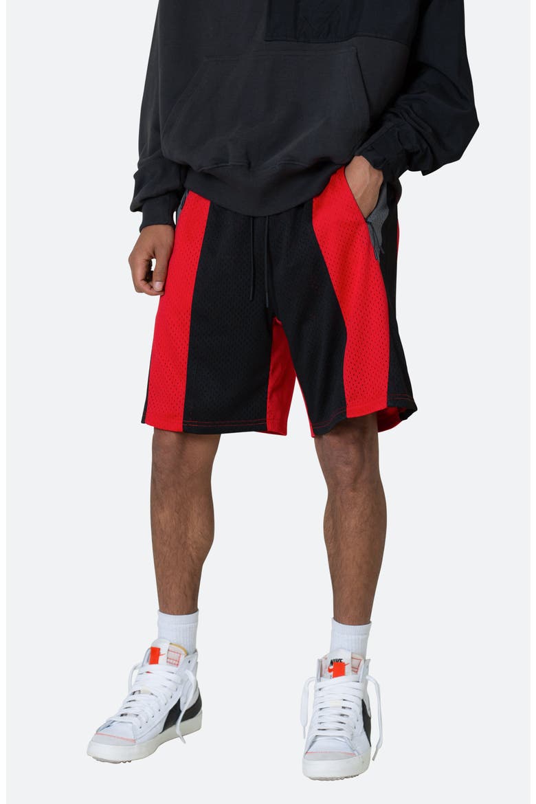 Mesh Paneled Shorts, Alternate, color, BLACK/ RED