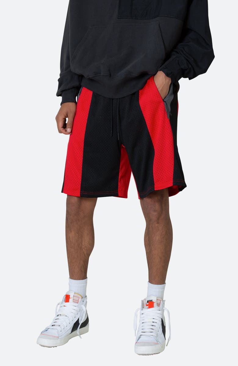 mnml Mesh Paneled Shorts, Alternate, color, Black/ Red