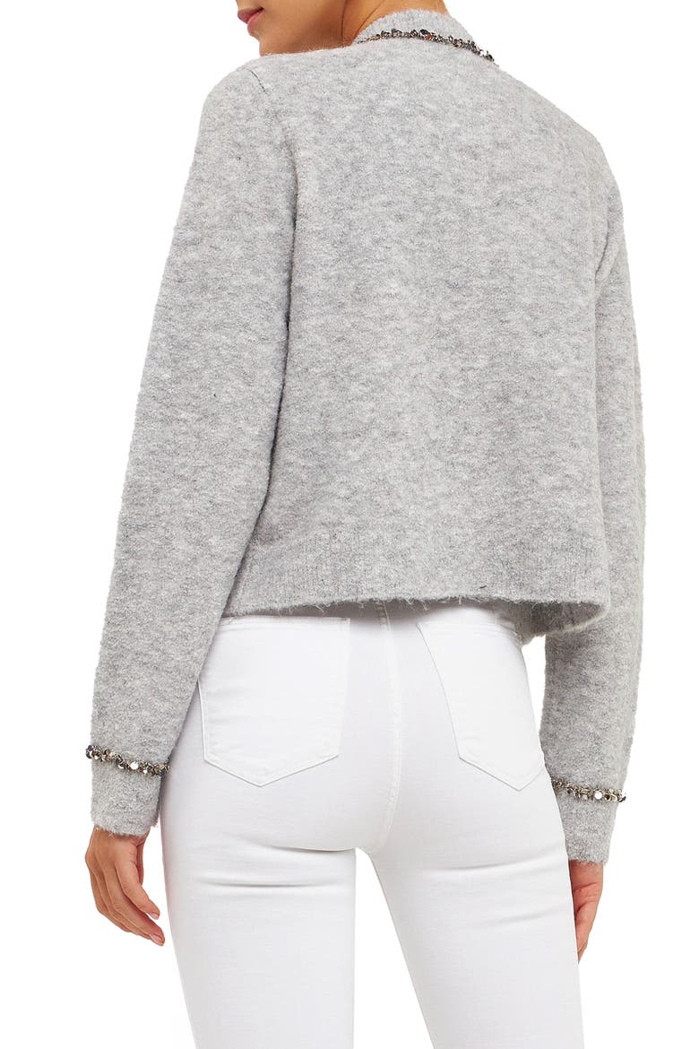 Sequin Trim Cardigan, Alternate, color, HEATHER GREY