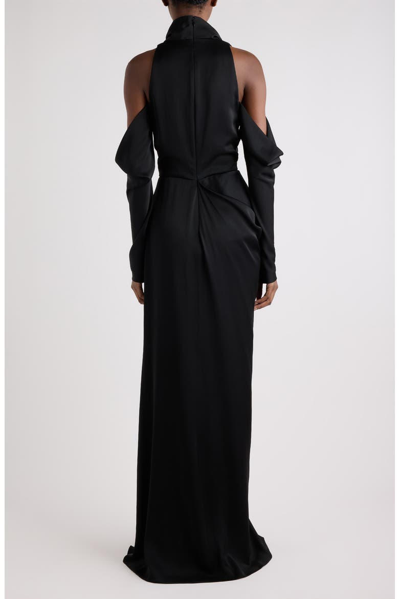 Draped Cold Shoulder Column Gown, Alternate, color, BLACK