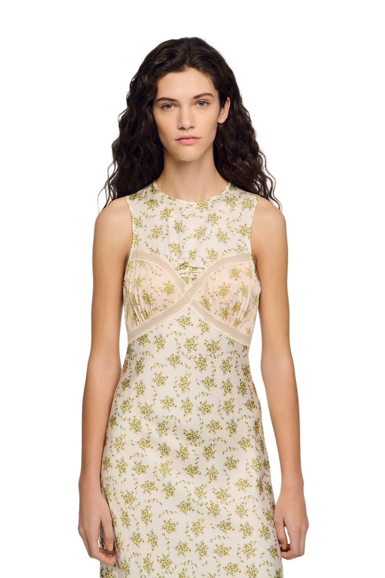 Flower print maxi dress, Alternate, color, Olive / ecru