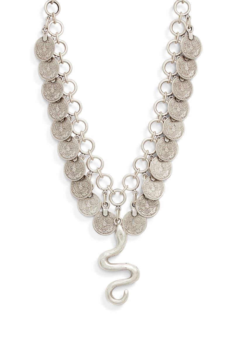 Shahmaran Statement Collar Necklace, Main, color, SILVER