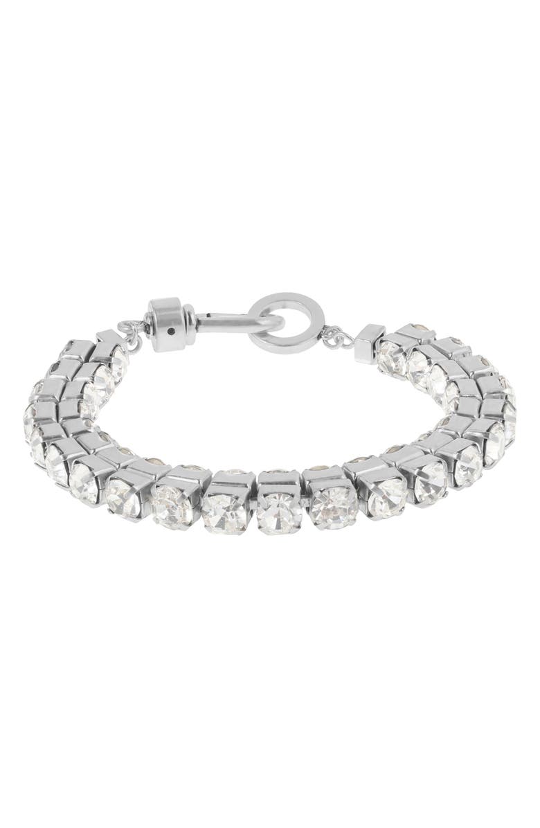 AllSaints Double Crystal Flex Bracelet, Main, color, Rhodium