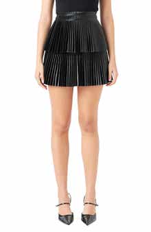 Shiny Pleated Faux Leather Miniskirt
