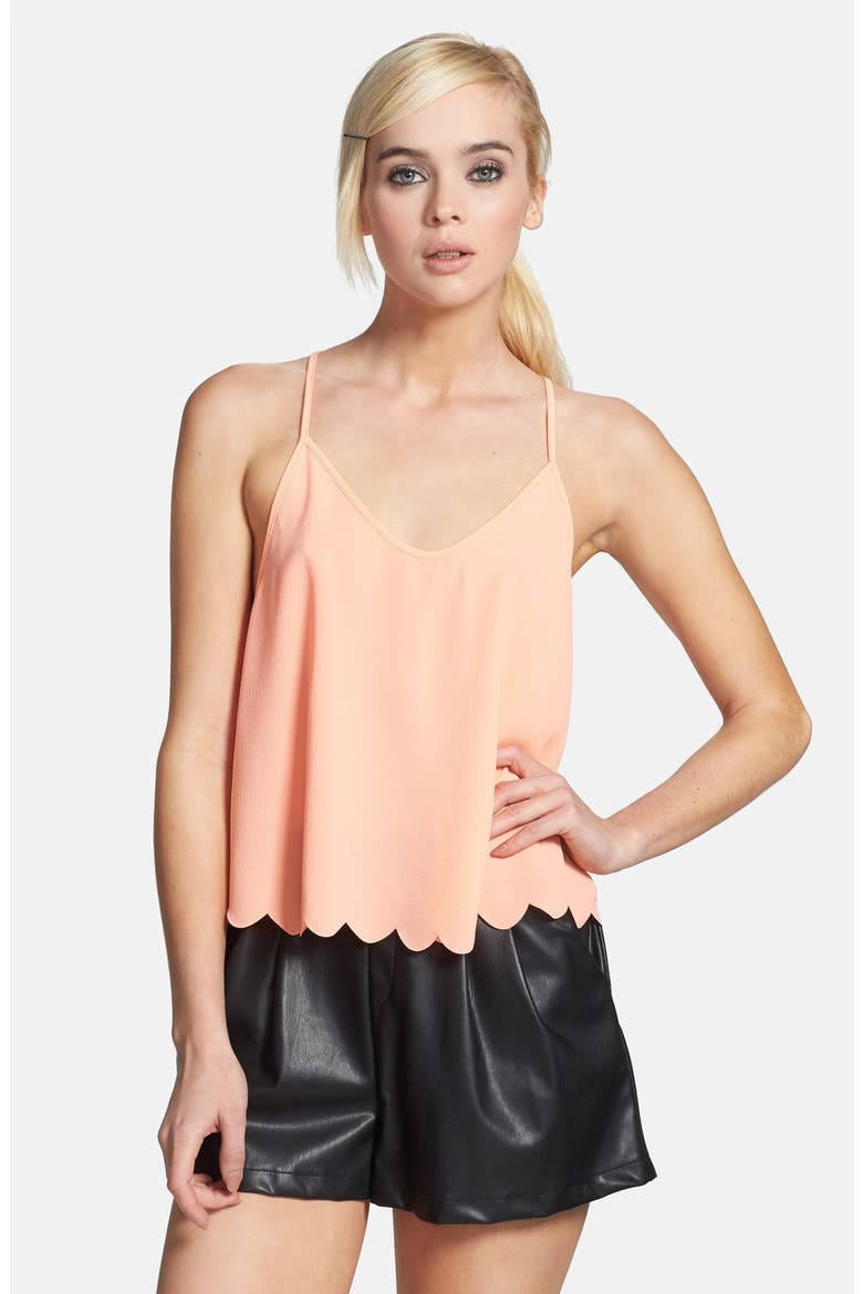 ASTR Scalloped Drape Back Tank, Main, color, CORAL POP