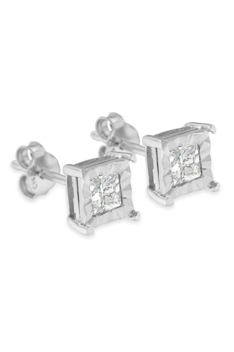 Silver 1/2 Ctw Diamond Miracle Princess Solitaire Stud Earrings, Alternate, color, White