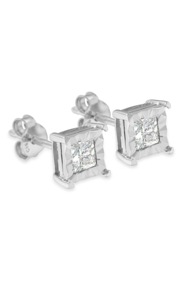 Haus of Brilliance Silver 1/2 Ctw Diamond Miracle Princess Solitaire Stud Earrings, Alternate, color, White