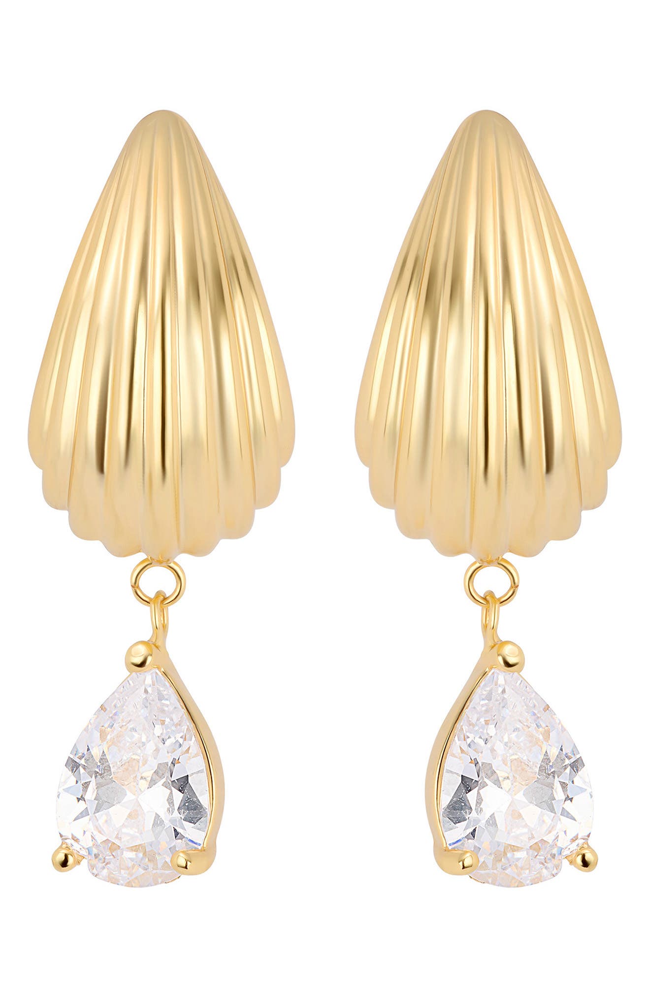 Cubic Zirconia Drop Fluted J-Hoop Earrings
