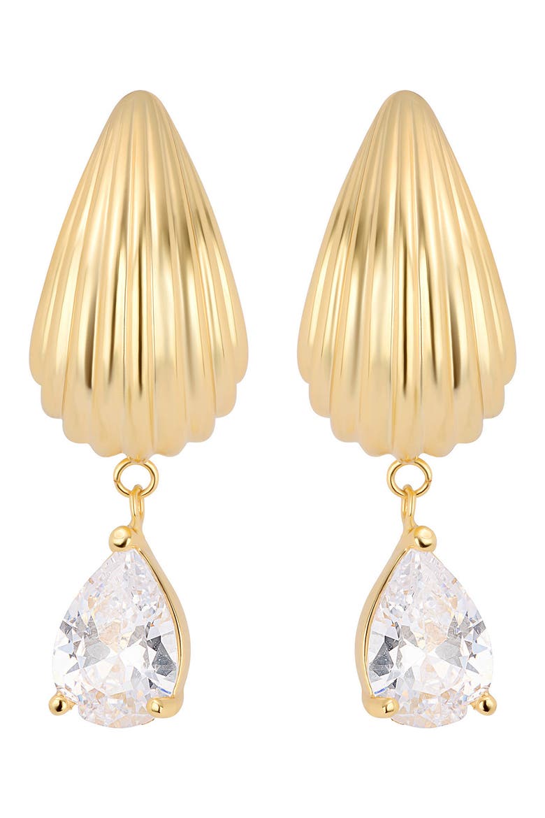 Cubic Zirconia Drop Fluted J-Hoop Earrings, Main, color, GOLD