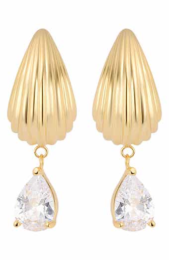 Cubic Zirconia Drop Fluted J-Hoop Earrings