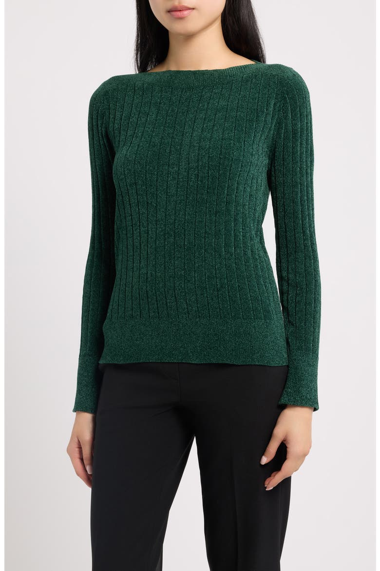 Chenille Rib Bateau Neck Sweater, Main, color, PINE FOREST