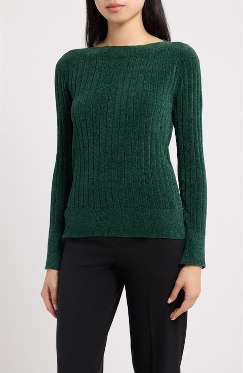 Chenille Rib Bateau Neck Sweater