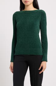 AK ANNE KLEIN Chenille Rib Bateau Neck Sweater