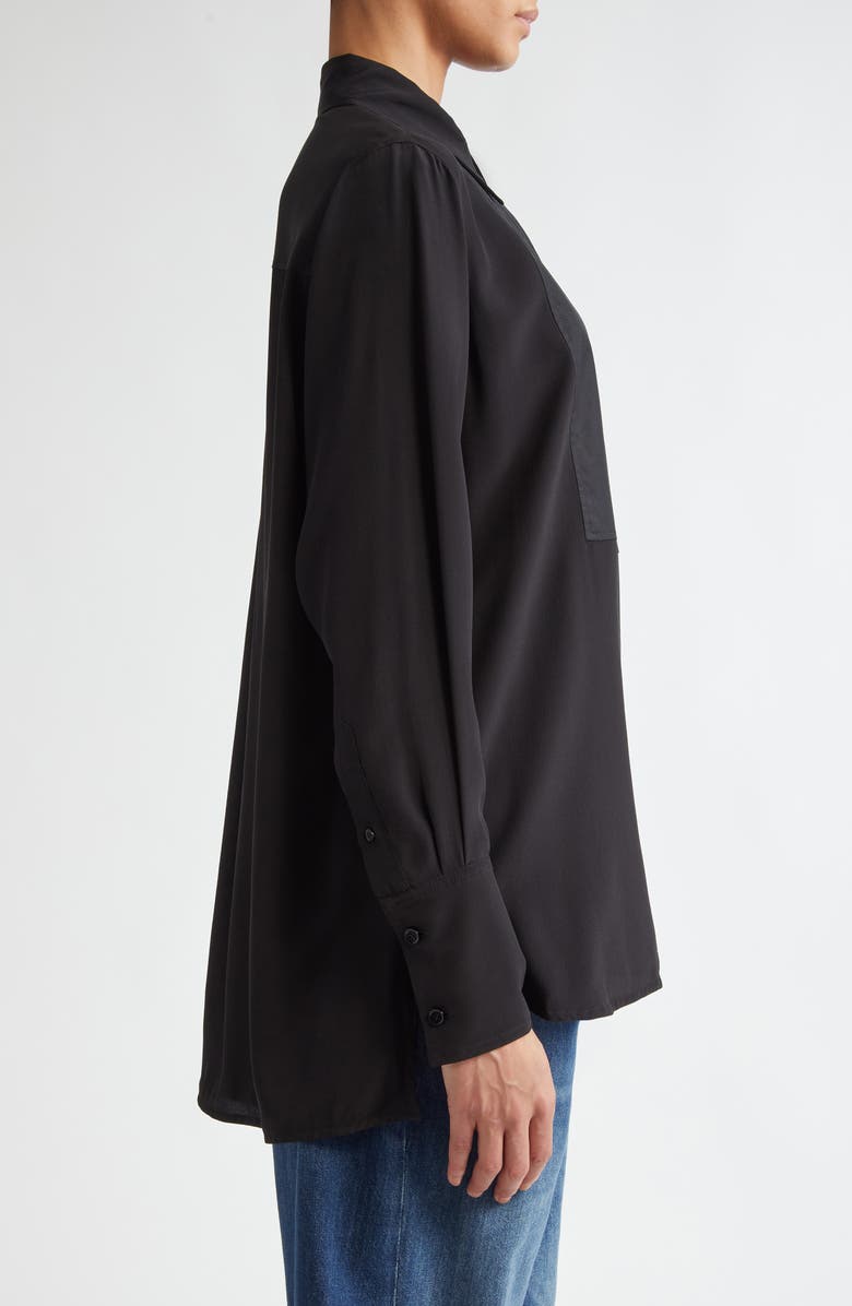 Victoria Beckham Contrast Bib Mixed Media Button-Up Shirt, Alternate, color,