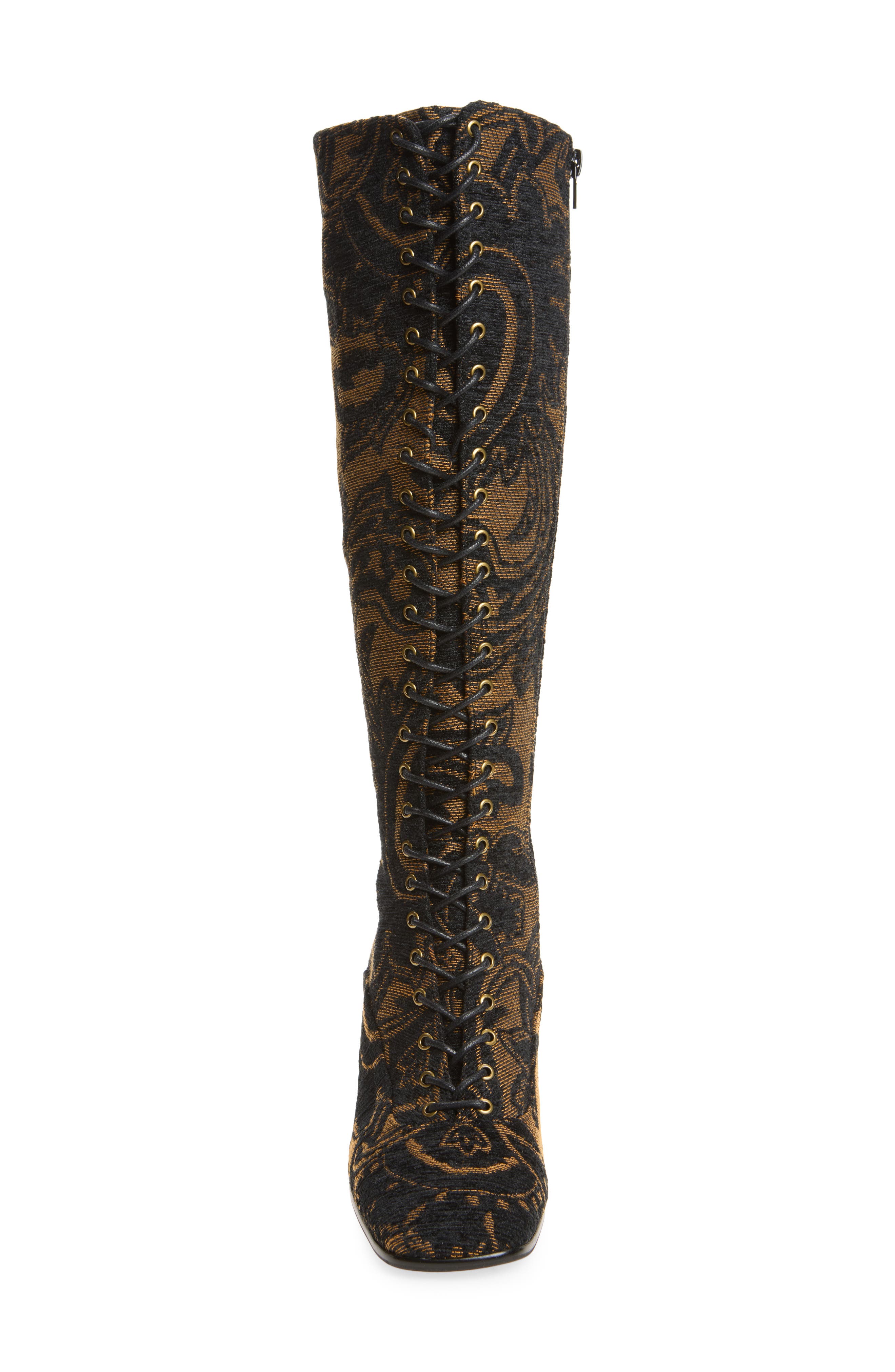 Damien-T Knee High Lace-Up Boot, Alternate, color, DARK BROWN TAPESTRY
