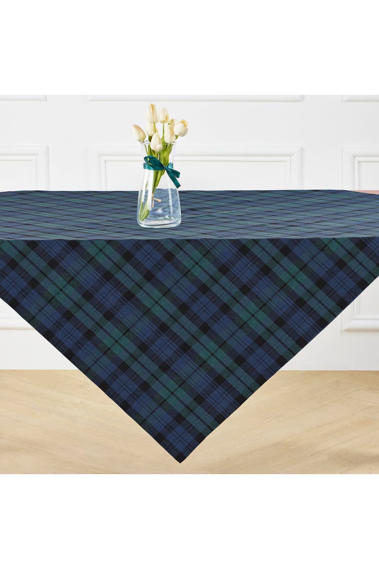 Linen Table Throw 52 x 52 Inch - Blackwatch Plaid, Main, color, Blue and Green