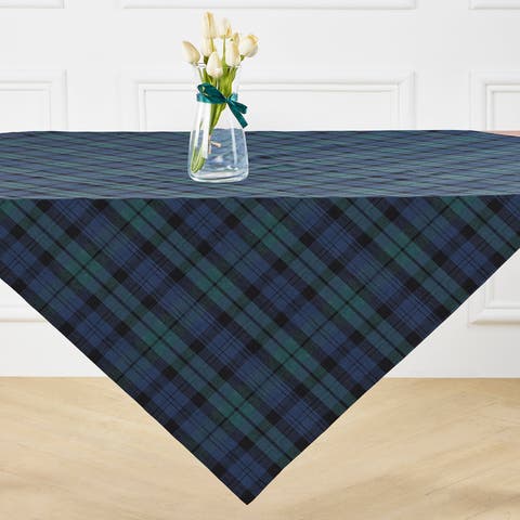Linen Table Throw 52 x 52 Inch - Blackwatch Plaid