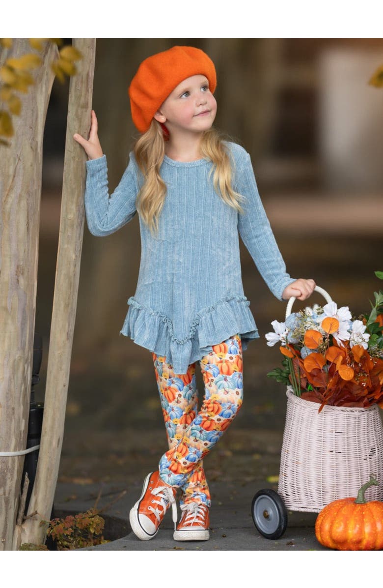 Mia Belle Girls Pumpkin Patch Ruffle Tunic and Legging Set, Alternate, color, Blue