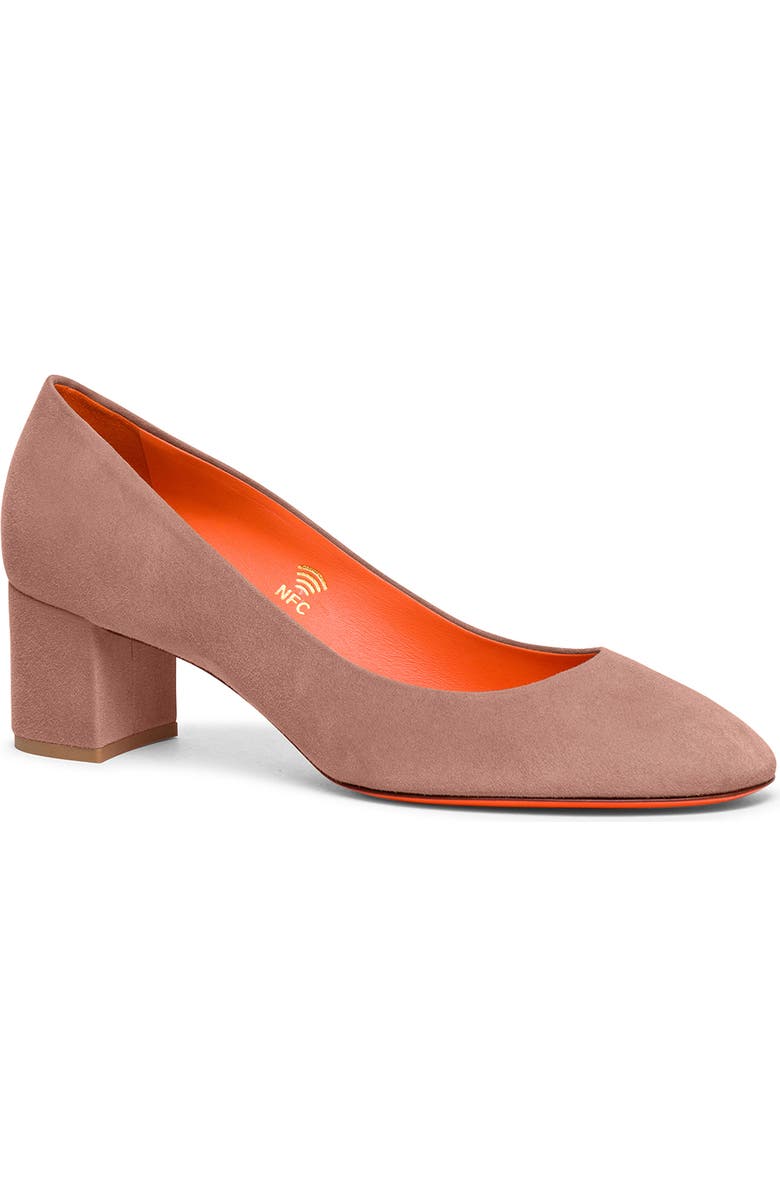 Santoni Suede low-heel pump, Alternate, color, Pink