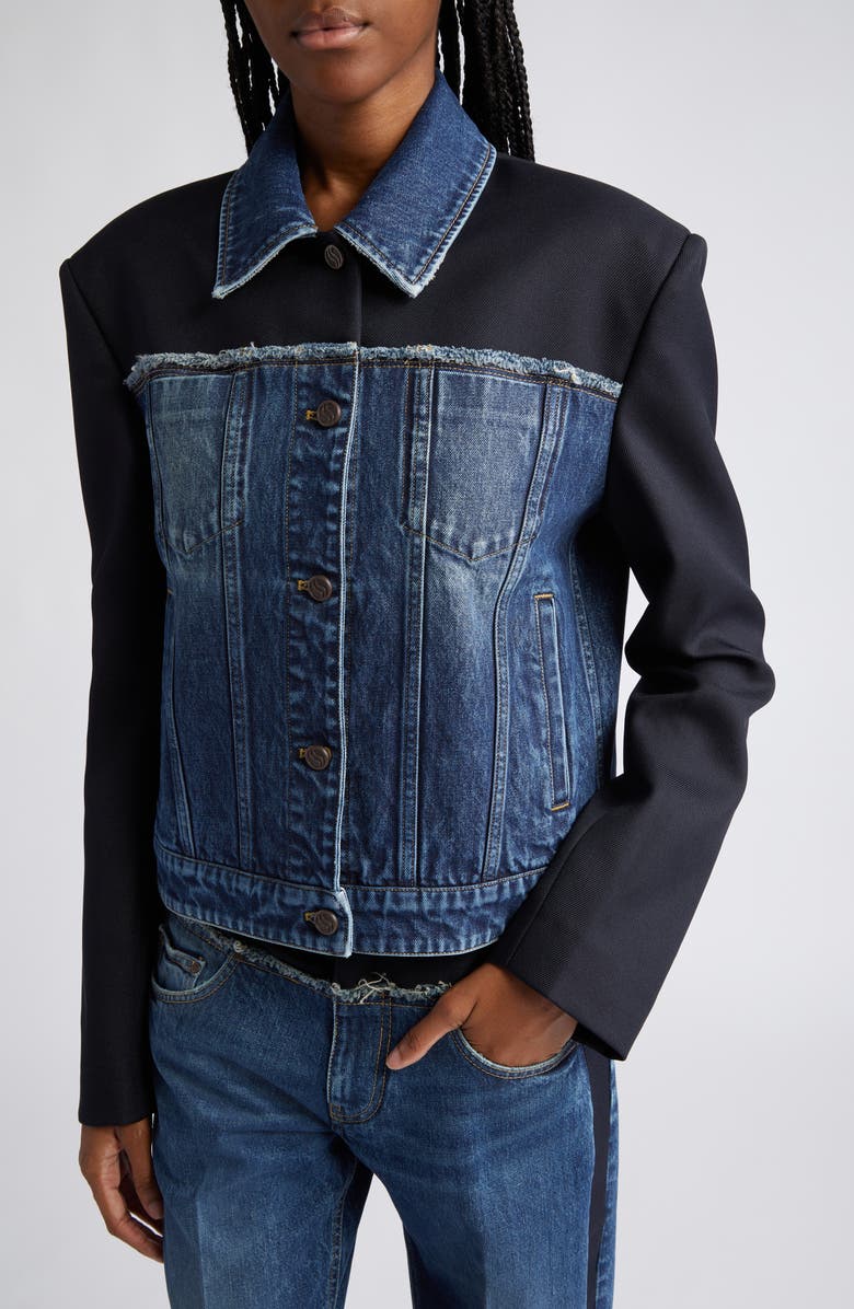 Stella McCartney Mixed Media Denim & Twill Trucker Jacket, Alternate, color, 