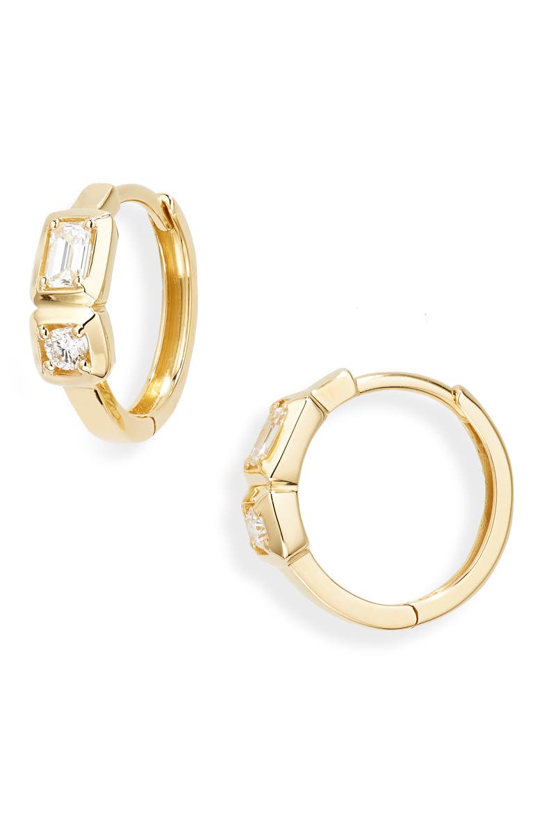 Maya Mixed Diamond Huggie Hoop Earrings (Nordstrom Exclusive), Main, color, 18K YELLOW GOLD