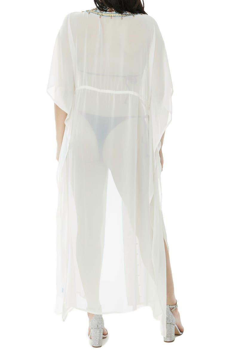 RANEES Embellished Mesh Woven Kaftan Coverup, Alternate, color, White