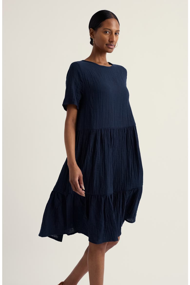 Pebble Comb Organic Cotton Double Gauze Dress, Alternate, color, MARITIME