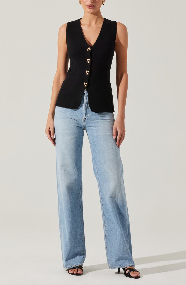 ASTR the Label Jayce Textured Cotton Button-Up Sweater Vest, Alternate, color, Black