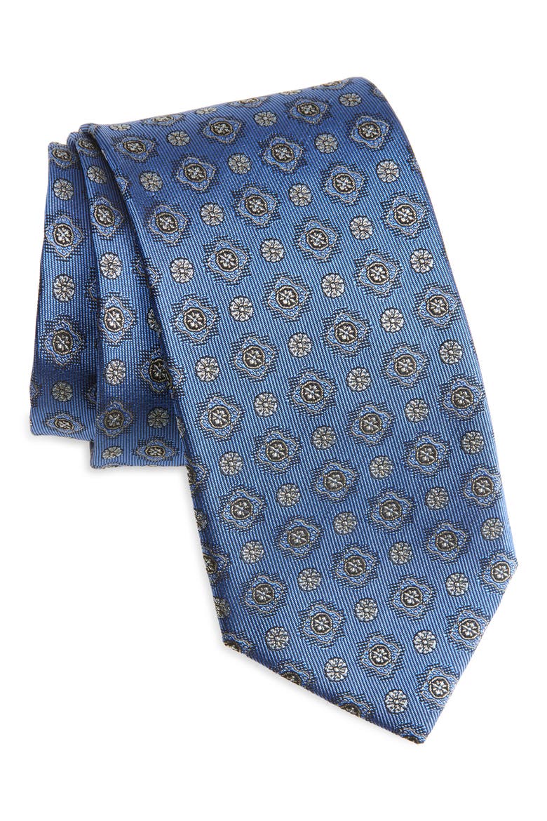 Medallion Silk Jacquard Tie, Main, color, BRIGHT BLUE