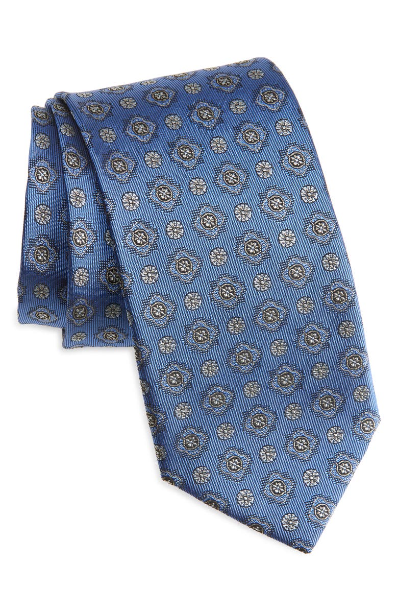 Canali Medallion Silk Jacquard Tie, Main, color, Bright Blue