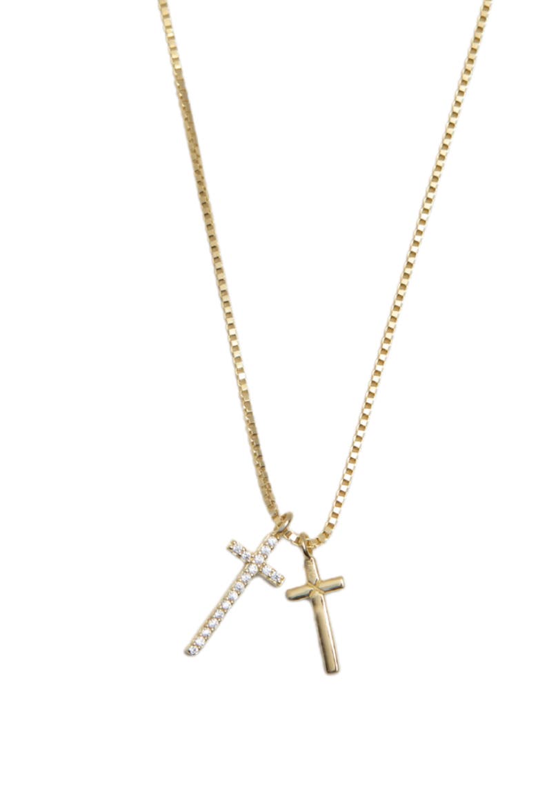 Double Pendant 18K Gold Plate Sterling Silver Necklace, Main, color, GOLD
