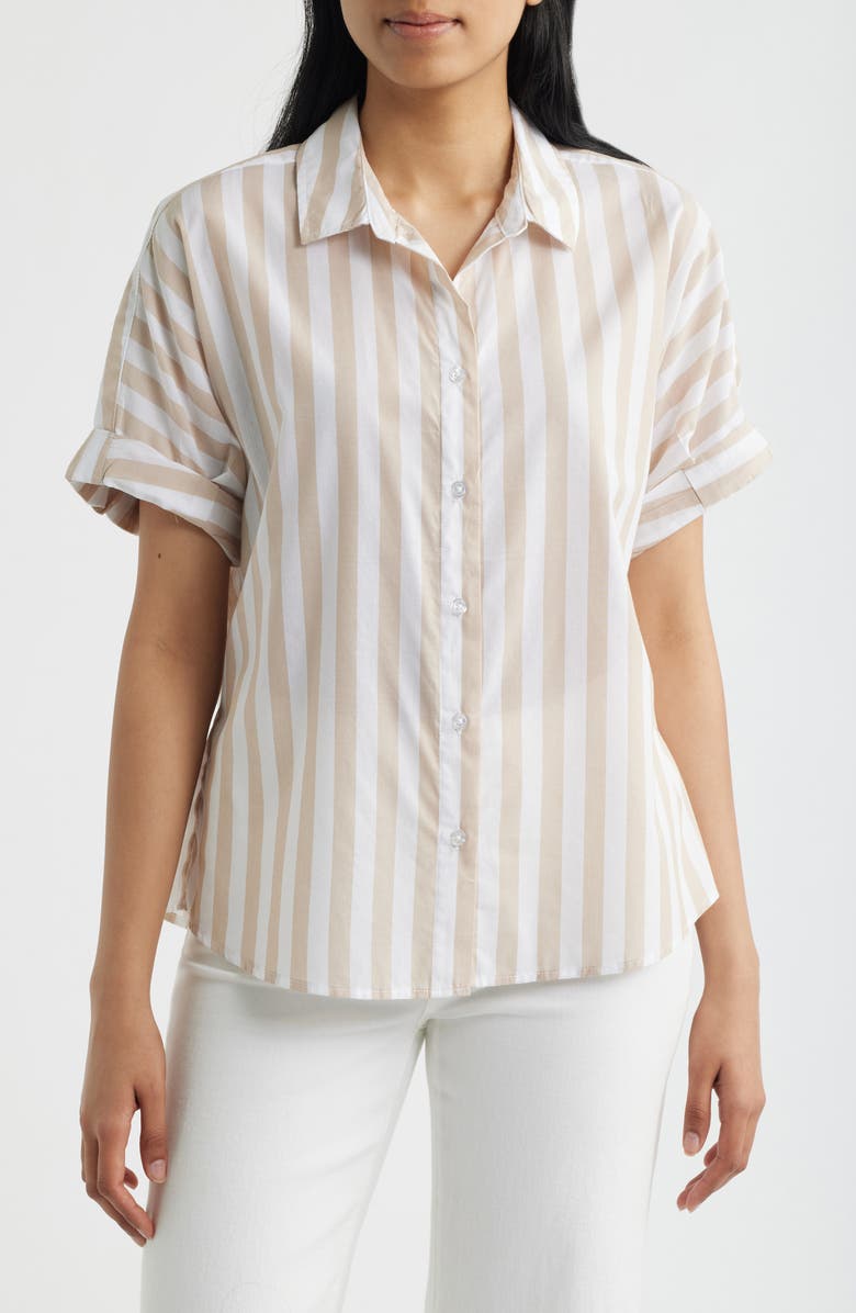 beachlunchlounge Chase Cotton & Modal Button-Up Shirt, Alternate, color, Toasted Khaki