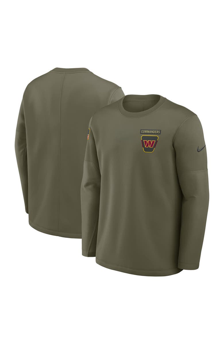 Nike Men's Nike Olive Washington Commanders 2025 Salute to Service Sideline Coaches Therma-FIT Long Sleeve Shirt, Main, color, Olive