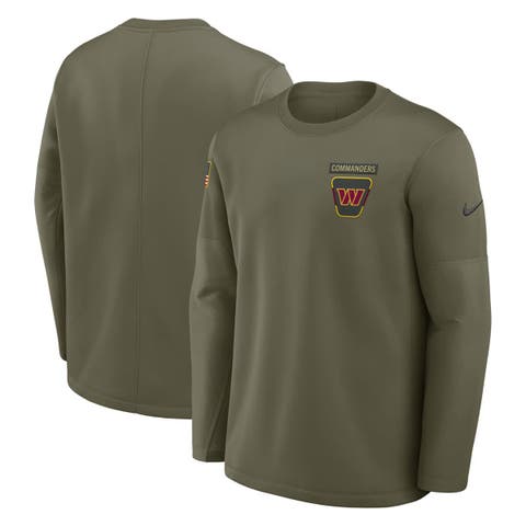 Men's Nike Olive Washington Commanders 2025 Salute to Service Sideline Coaches Therma-FIT Long Sleeve Shirt