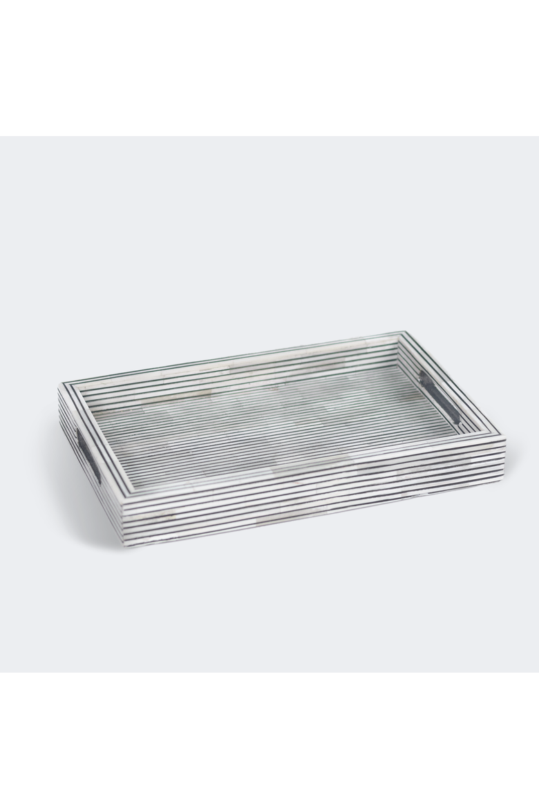 Pinstripe Inlay Tray & Coasters Gift Box Set, Main, color, Black/Grey Pinstripe