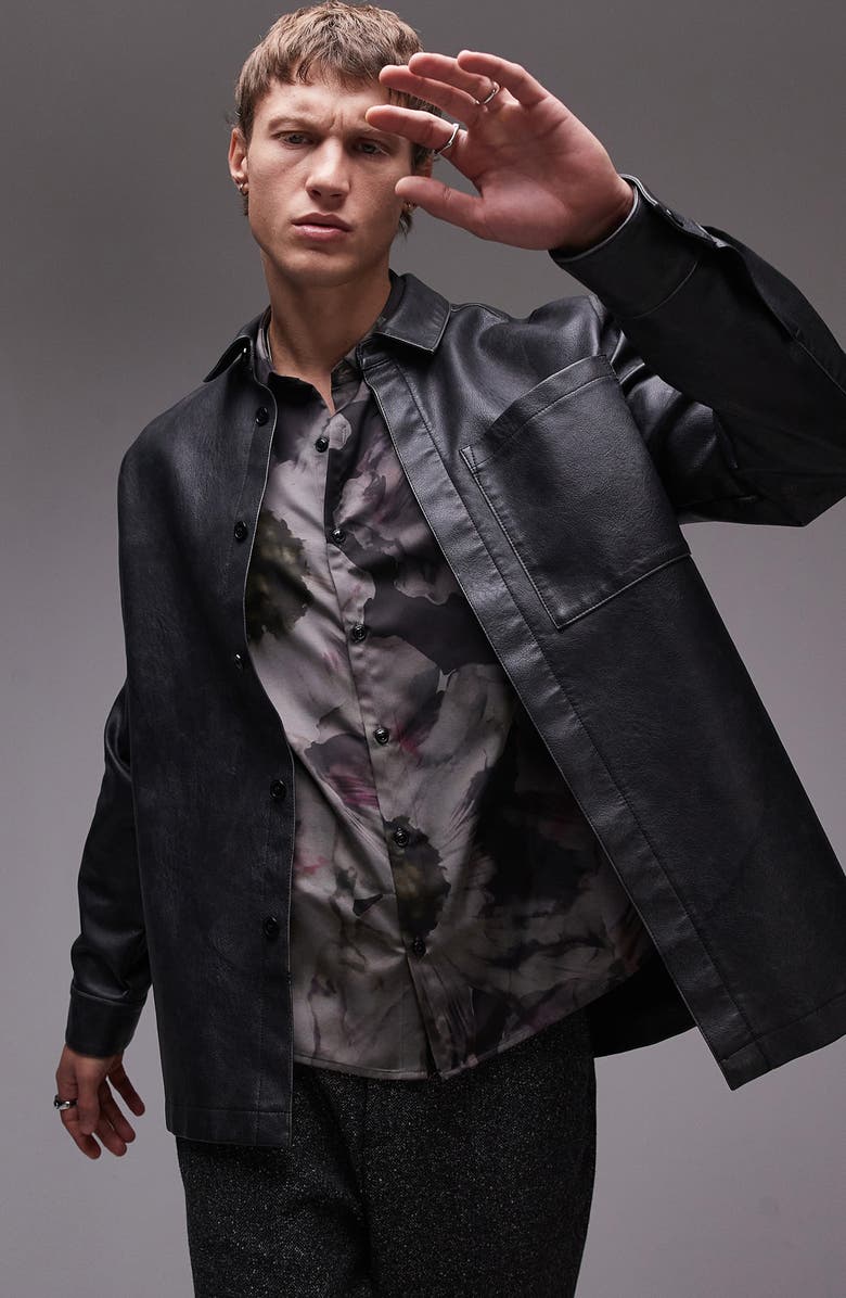 Topman Faux Leather Shacket, Main, color, 