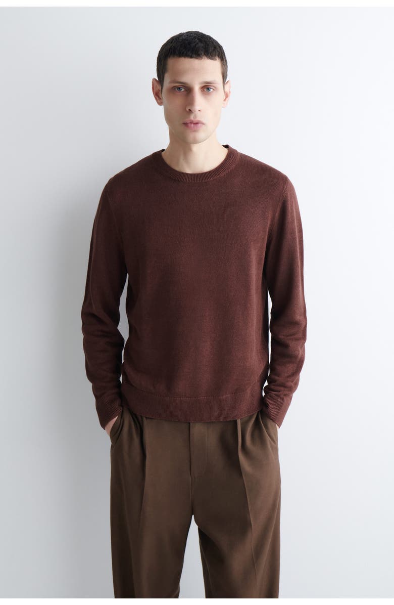 COS Knitted Linen Crew-Neck Sweater, Main, color, Brown