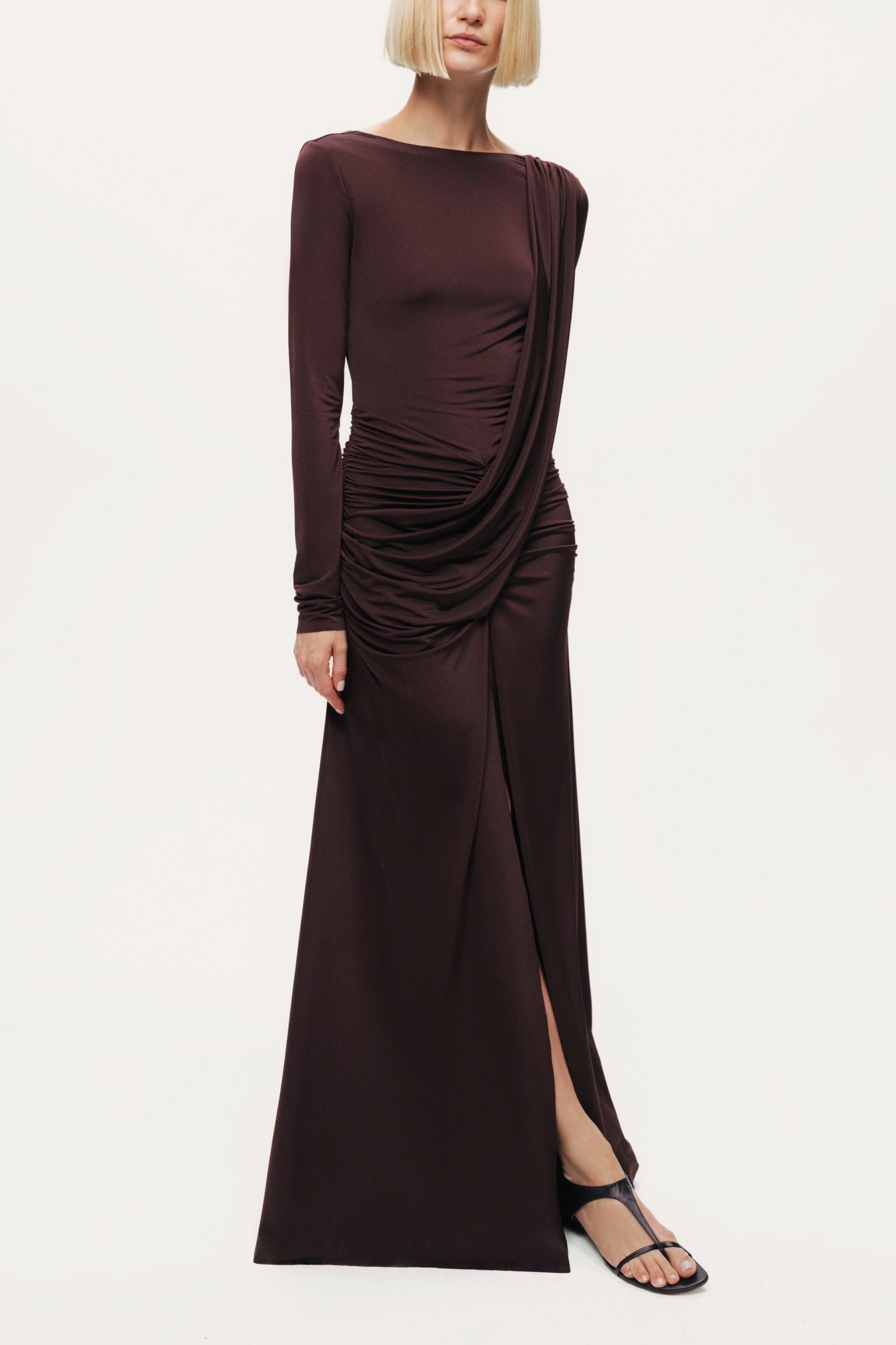 Asymmetric Draped Open-Back Dress - image 2