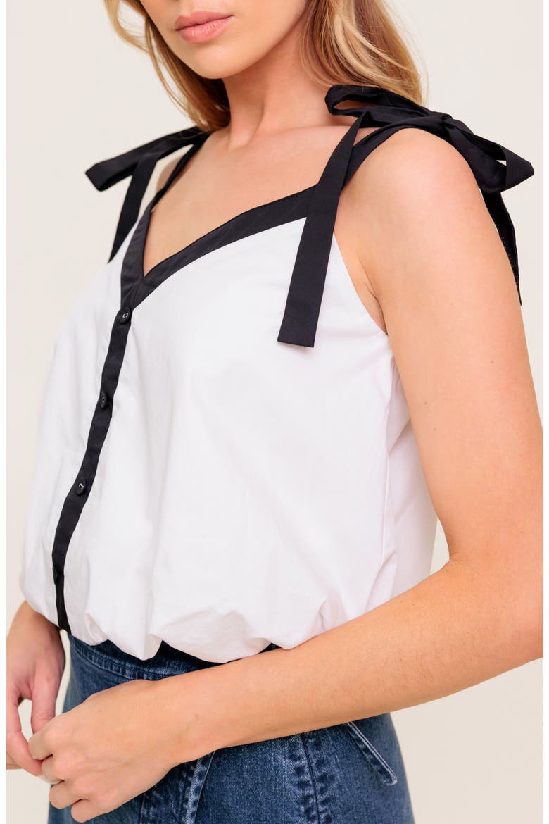 Colorblock Tie Strap Bubble Crop Top, Alternate, color, OFF WHITE / BLACK