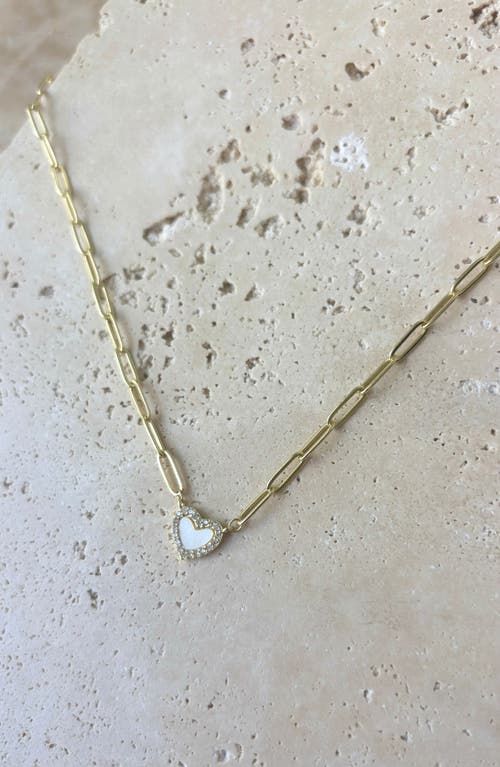 Adornia 14k Gold Plated Mother Of Pearl Mini Heart Chain Necklace In Gold