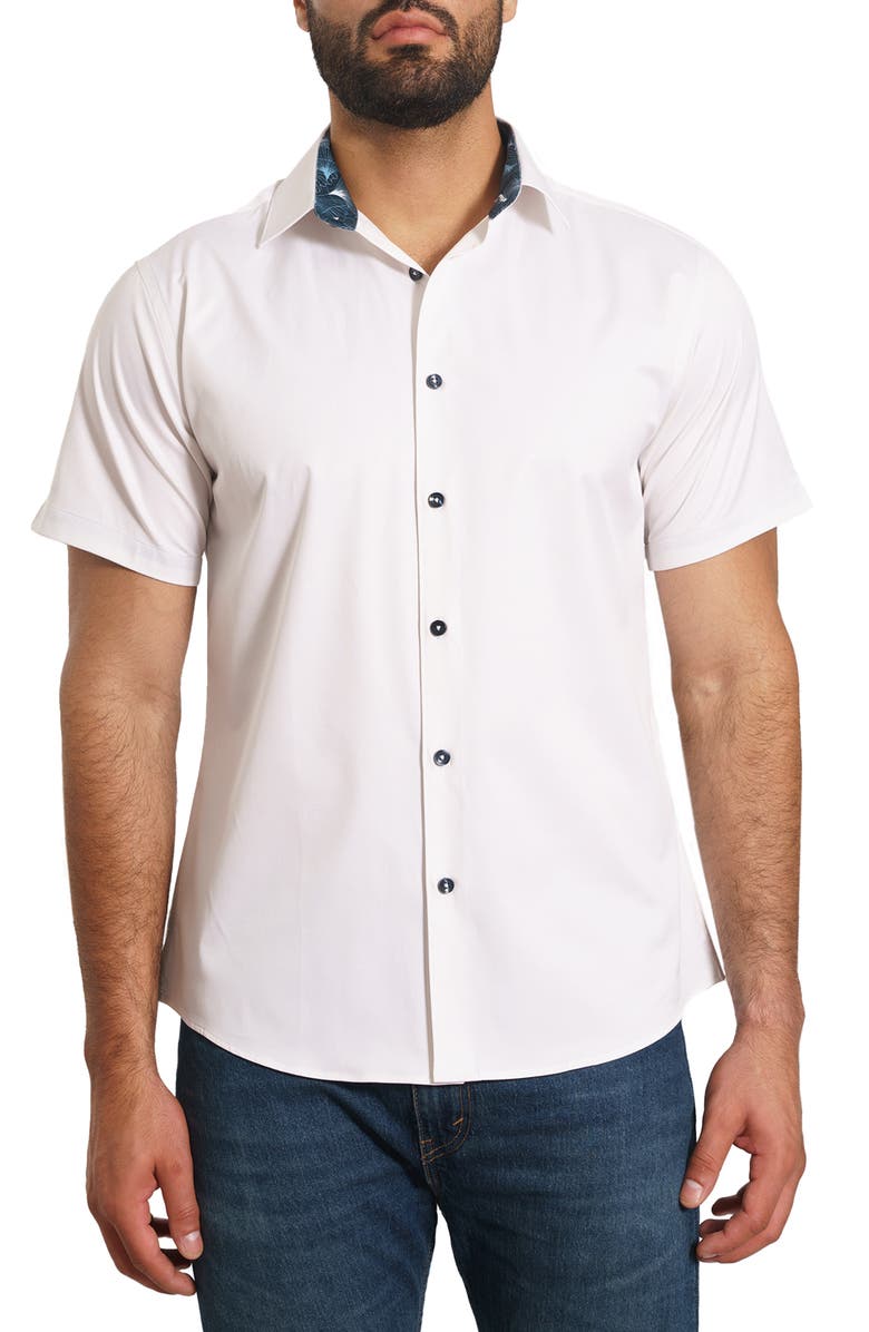 Jared Lang Trim Fit Solid Cotton Short Sleeve Button-Up Shirt, Main, color,