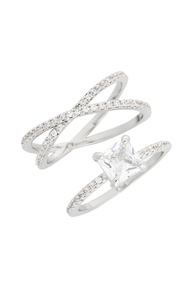 Cubic Zirconia Crossover Engagement Ring Set, Main, color, CLEAR/ SILVER