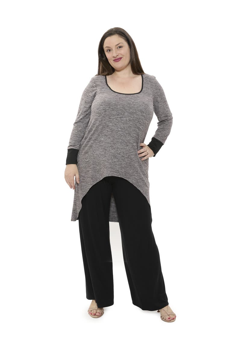 Plus Size Two Tone Scoop Neck Long Sleeve High Low Top and Pant Set, Main, color, Black