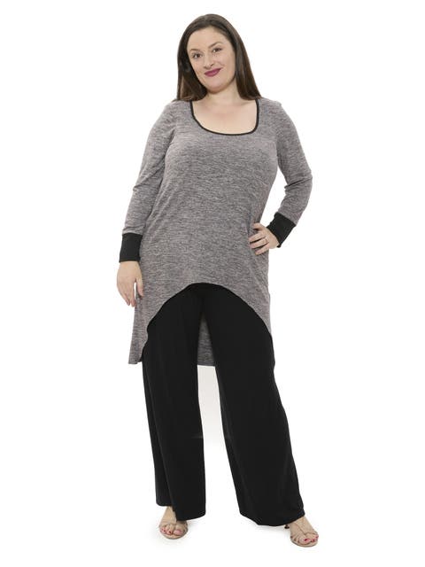Plus Size Two Tone Scoop Neck Long Sleeve High Low Top and Pant Set