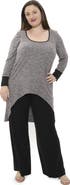 24seven Comfort Apparel Plus Size Two Tone Scoop Neck Long Sleeve High Low Top and Pant Set