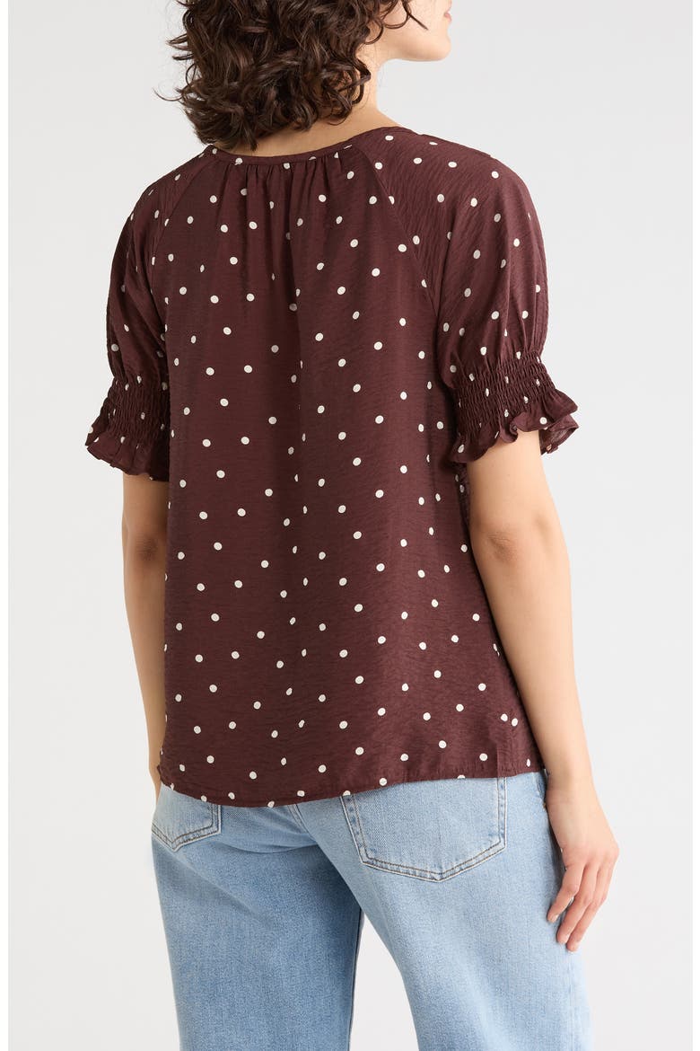 Puff Sleeve Top, Alternate, color, BROWN- IVORY TOSS DOT