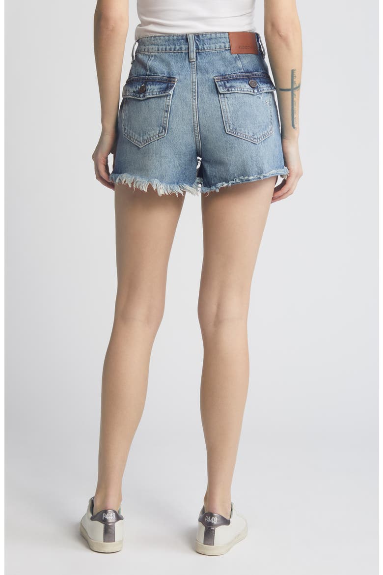 Utility Pocket Distressed High Waist Denim Mom Jeans, Alternate, color, DARK WASH
