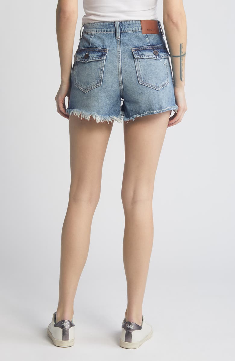 HIDDEN JEANS Utility Pocket Distressed High Waist Denim Mom Jeans, Alternate, color, Dark Wash