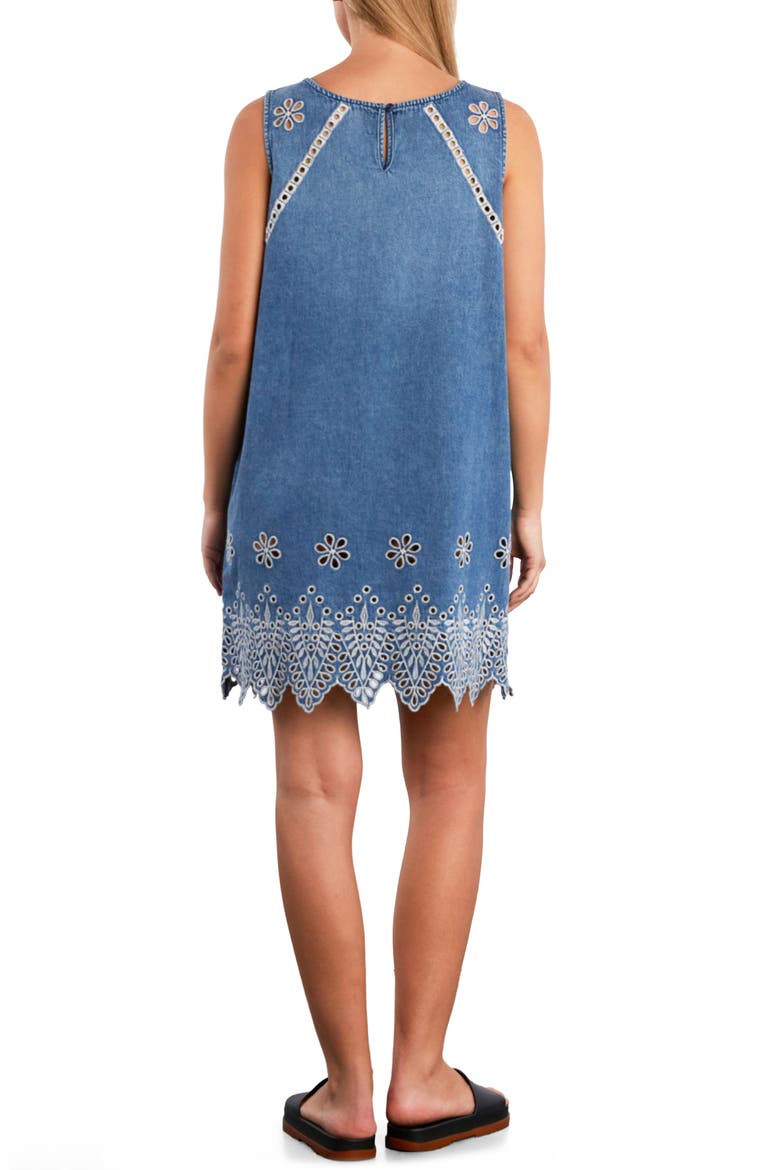 Alison Eyelet Cotton & Linen Denim Shift Dress, Alternate, color, IVY DENIM